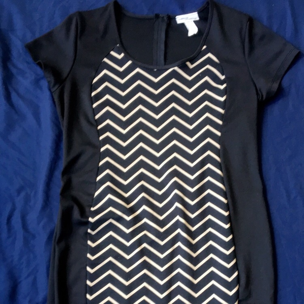 Black and Cream Striped Midi Dress