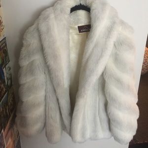 White faux fur coat