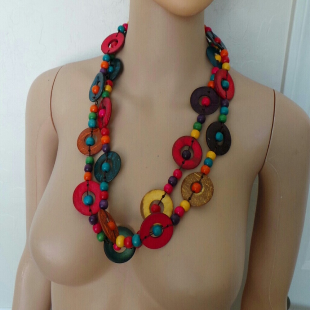 Multi Colorful long African beaded necklace - Picture 2 of 8