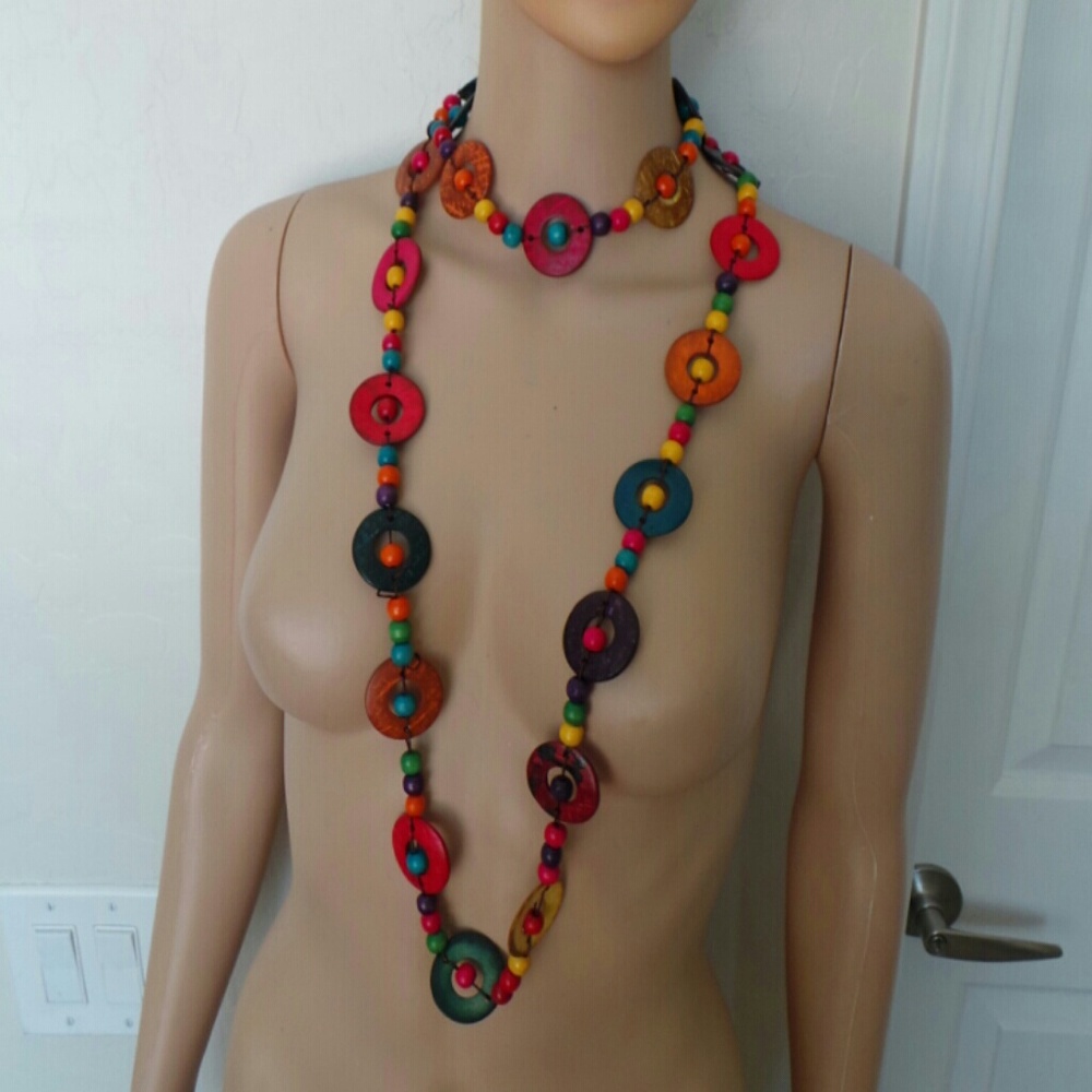 Multi Colorful long African beaded necklace - Picture 8 of 8
