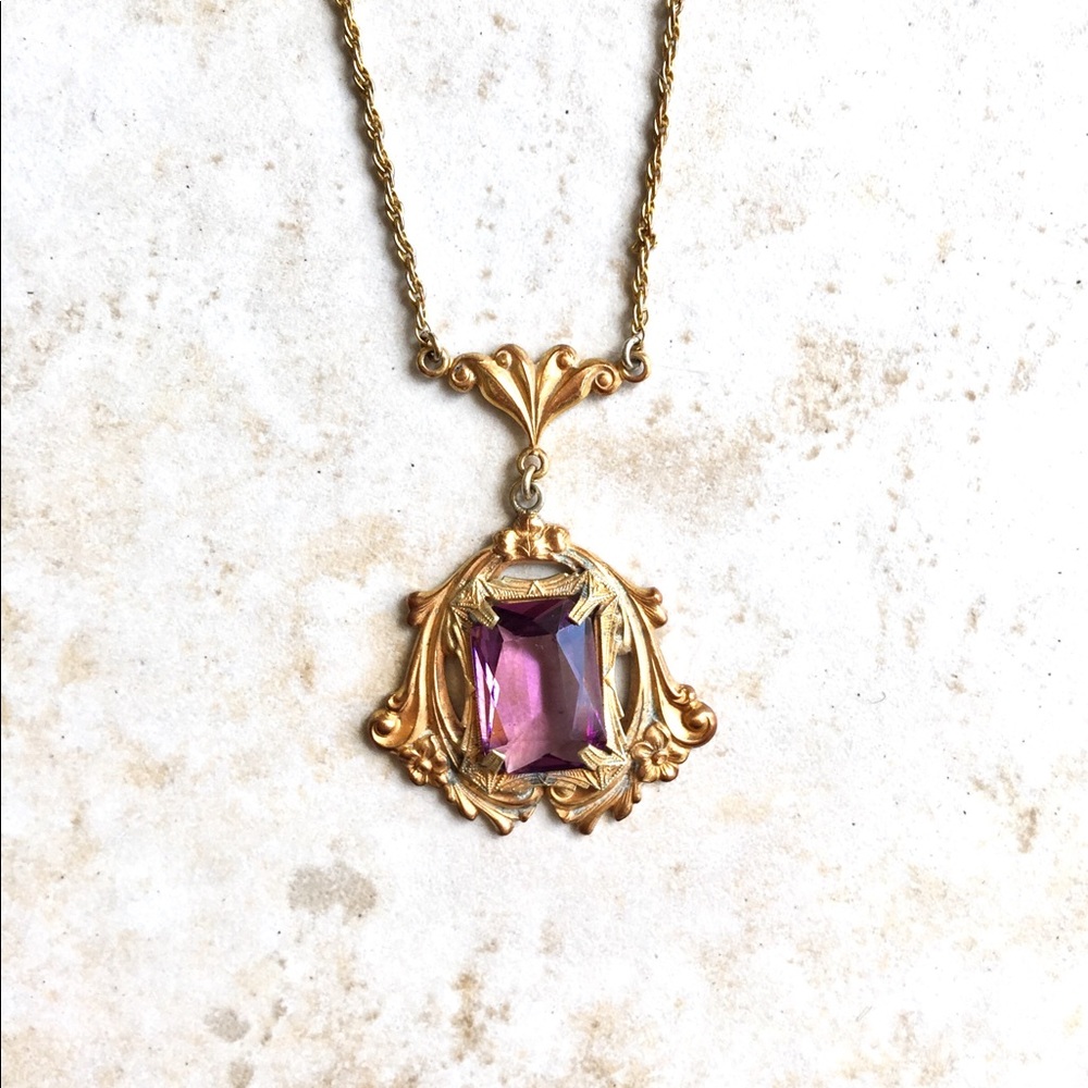 Vintage Amethyst Art Nouveau Design Pendant