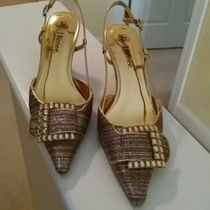 J. Renee gold rhinestone slingback heels