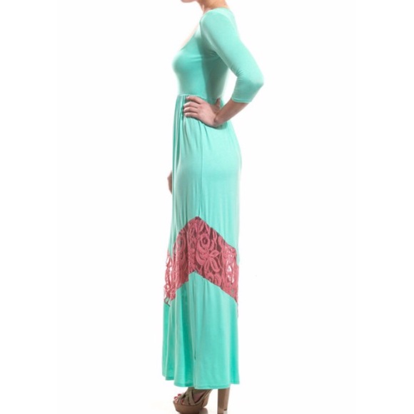Mint Green & Pink Chevron Lace Panel Maxi - Picture 2 of 4