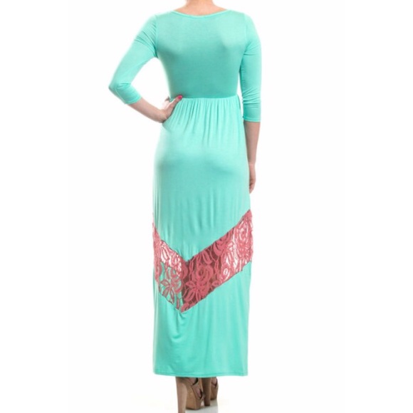 Mint Green & Pink Chevron Lace Panel Maxi - Picture 3 of 4