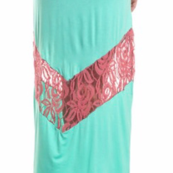 Mint Green & Pink Chevron Lace Panel Maxi - Picture 4 of 4