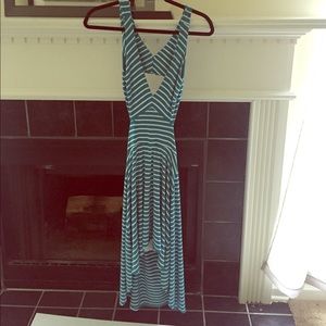 Bebe turquoise and white striped backless dress!