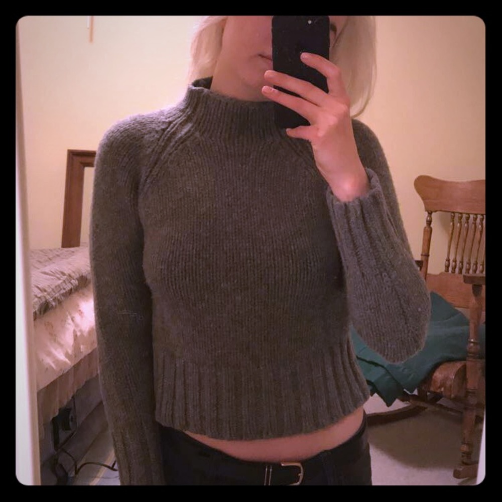 thick grey turtleneck sweater
