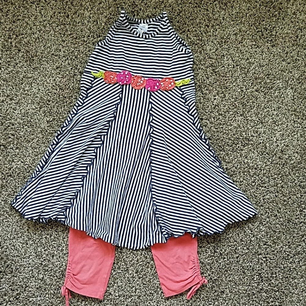 Striped and Floral Dress and Legging Set