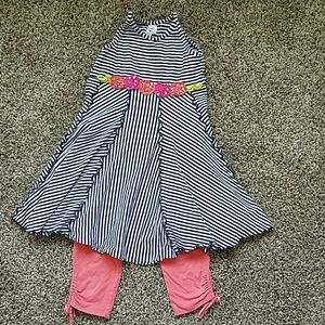 Striped and Floral Dress and Legging Set