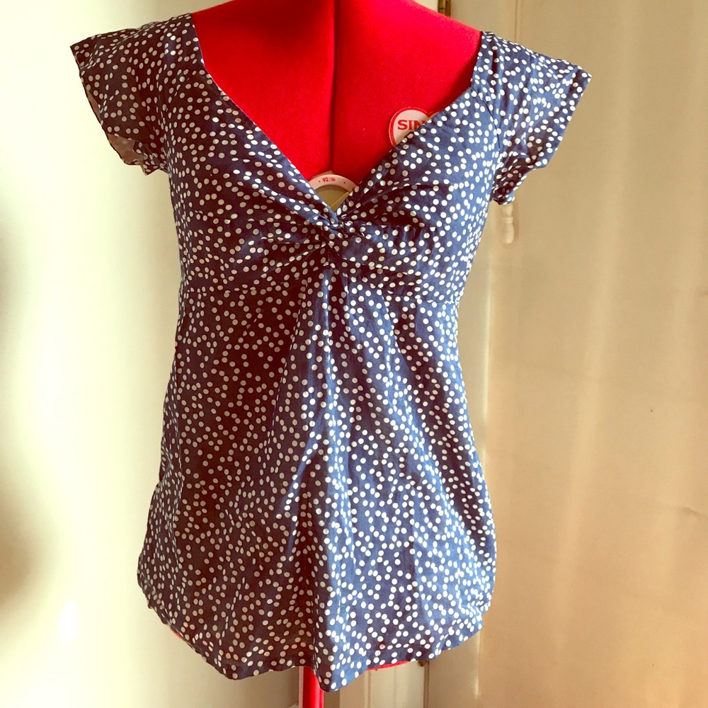 J. Crew navy polka dot twist front top