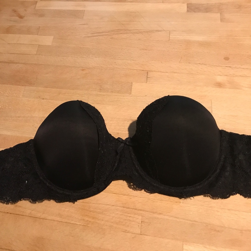 Black lace strap less bra