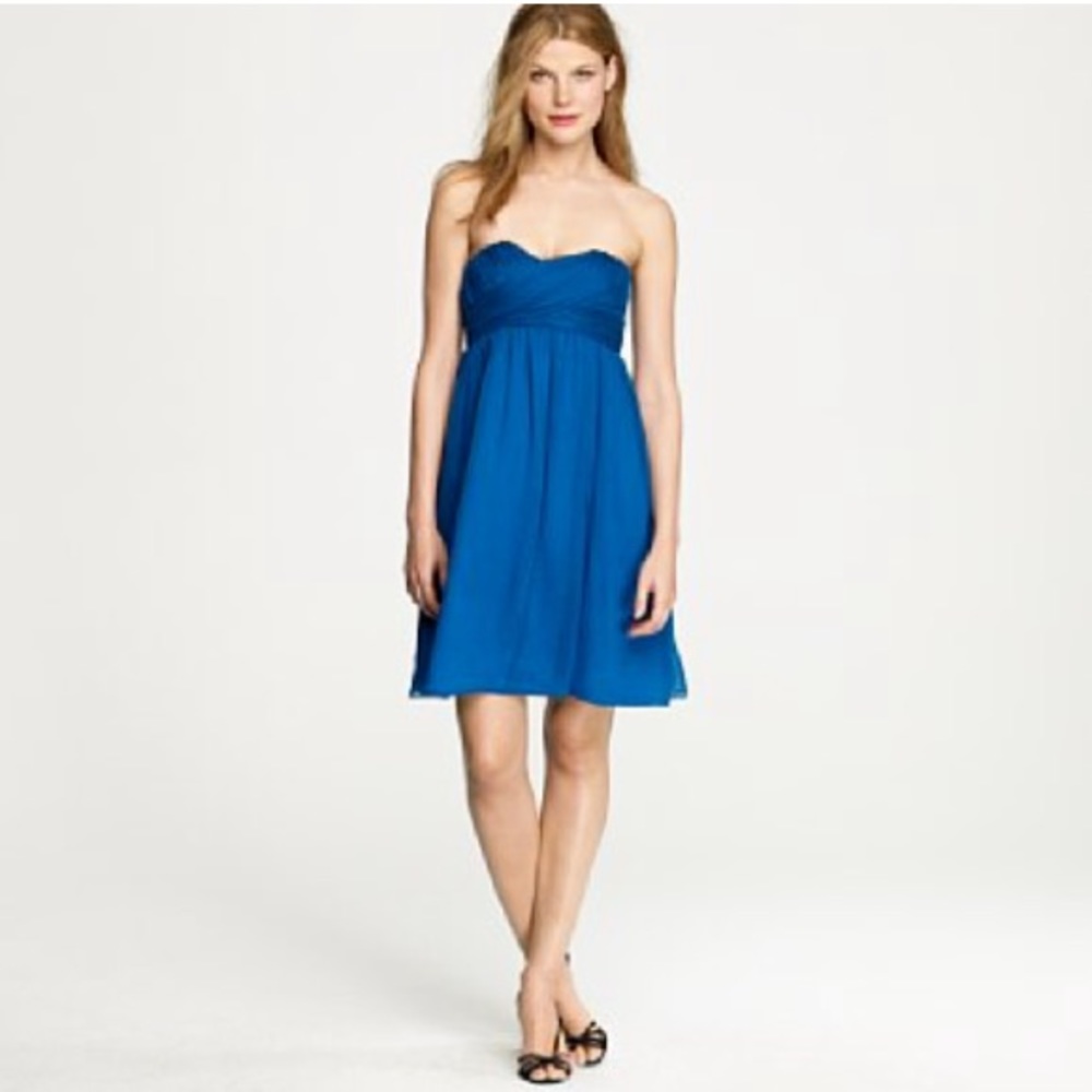 JCrew blue strapless "taryn" dress