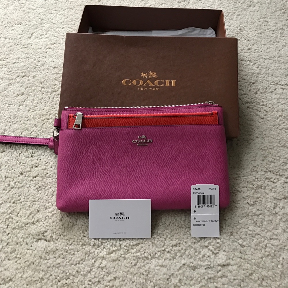 Coach wristlet NWT pink red zipper