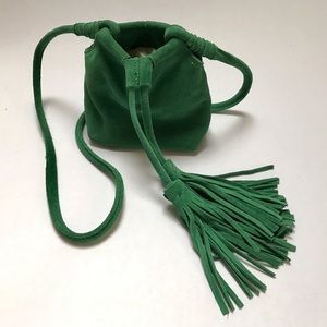 Zara green suede tassel bag