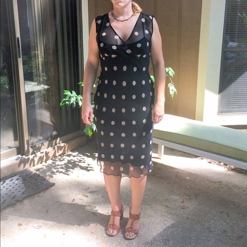 Finity 100% silk black polka dot dress size 8