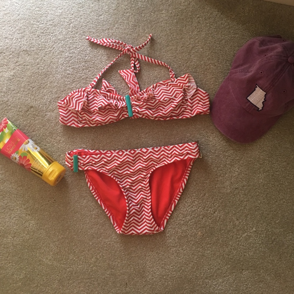 EUC orange chevron bikini set