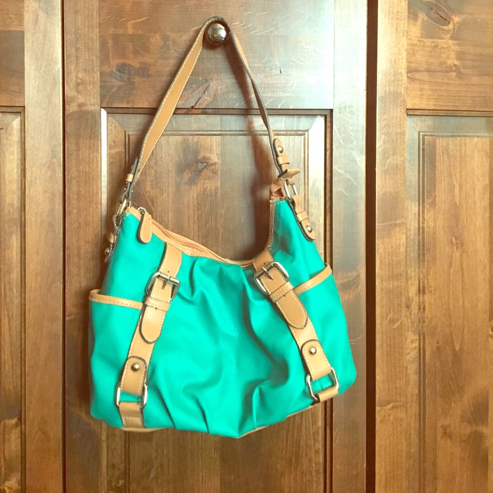 Green and beige purse