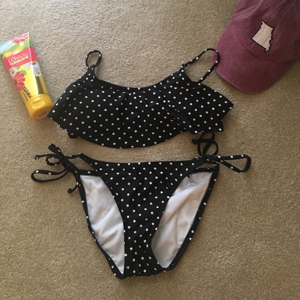 Black and white polkadot bikini