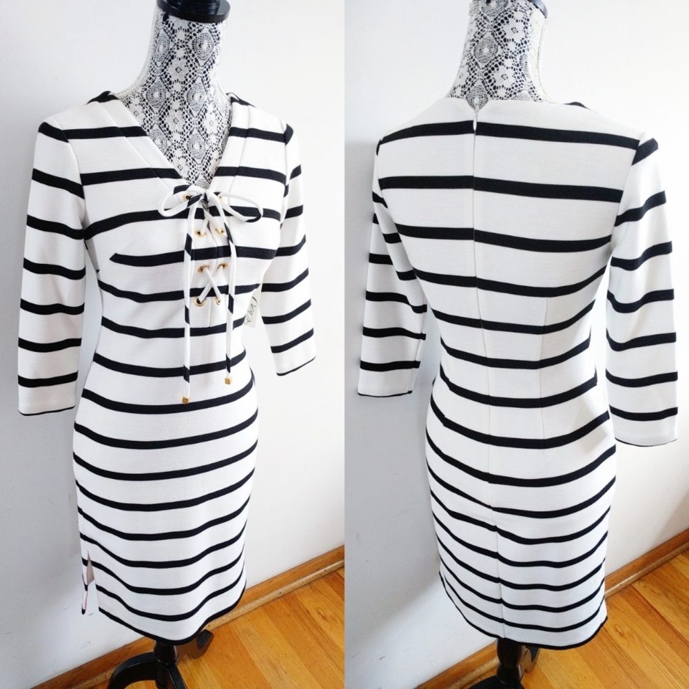 Eliza J Nautical Stripes Lace-Up Sheath Dress Petite Size 2