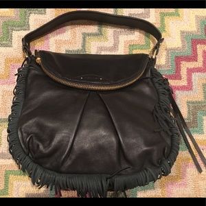 NEW Botkier fringe expandable black leather hobo
