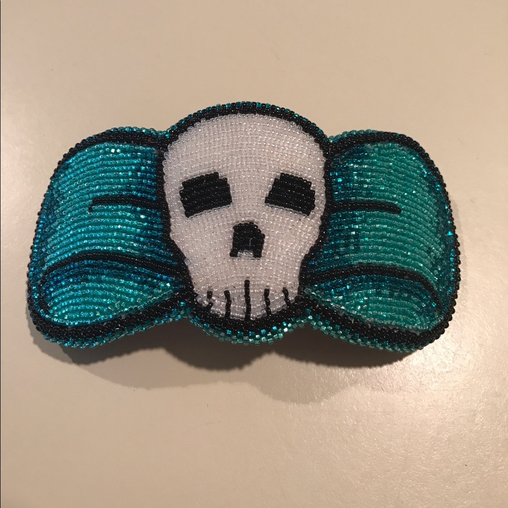 Handmade beaded skull hair clip