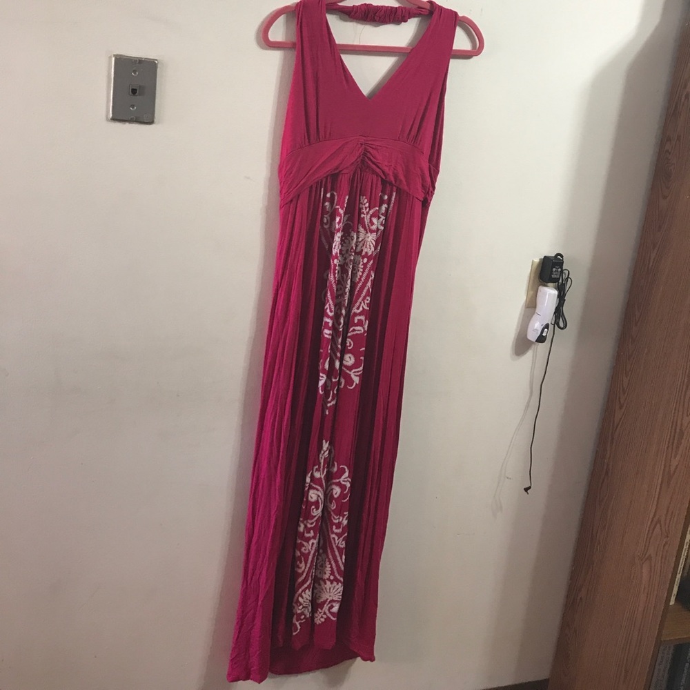 Hot pink halter style maxi dress