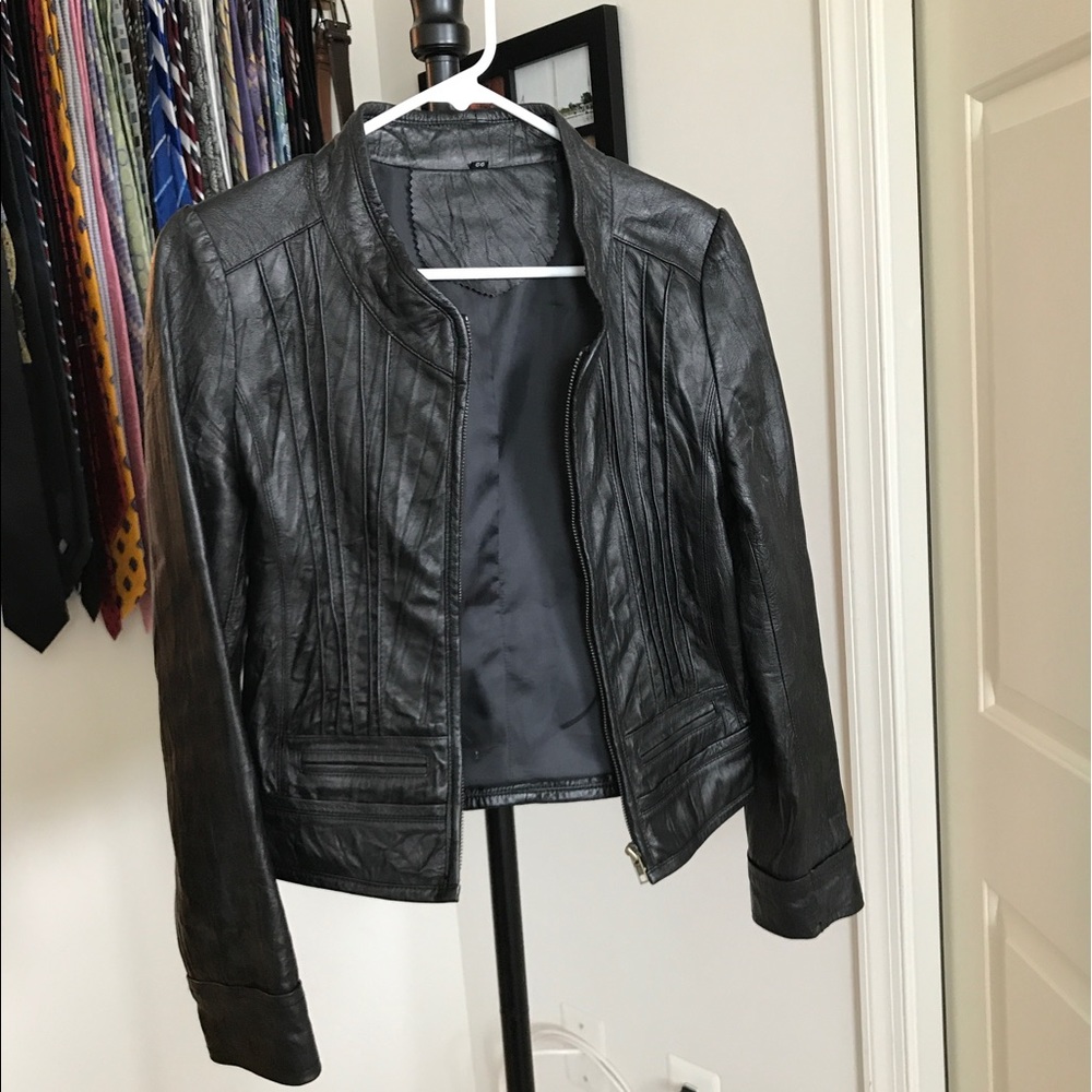Frill faux leather jacket