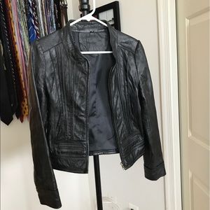 Frill faux leather jacket