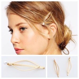 💕2 for $10💕 2pc - Gold Leaf / Pearl Hair Pins