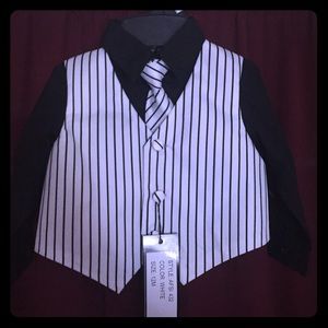 infant pin stripe vest, tie & black colored shirt