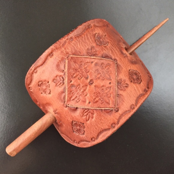 GemFOX Accessories - Distressed Hand Tooled Leather Hair Slide Stick