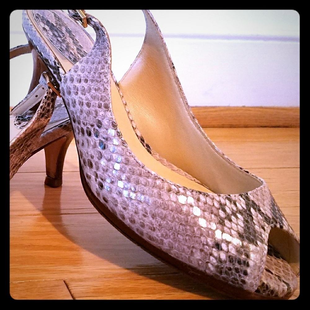 Cole Haan snakeskin kitten heel sling open toe