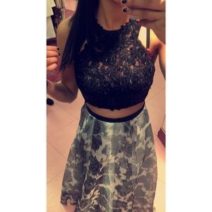 Black grey and sliver 2- piece prom dress