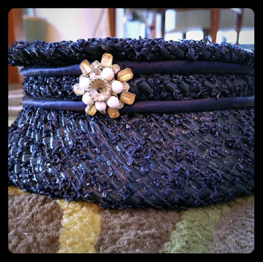 Mid century vintage navy straw hat