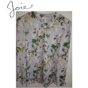 Joie 100% Silk Floral-Print Blouse, Gray