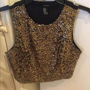 Gold sequin/black crop top