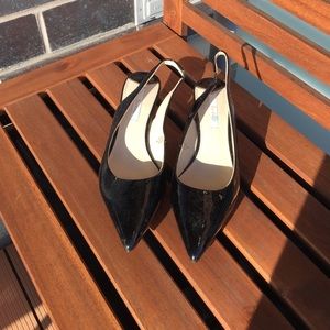 Sling back black patent kitten heels