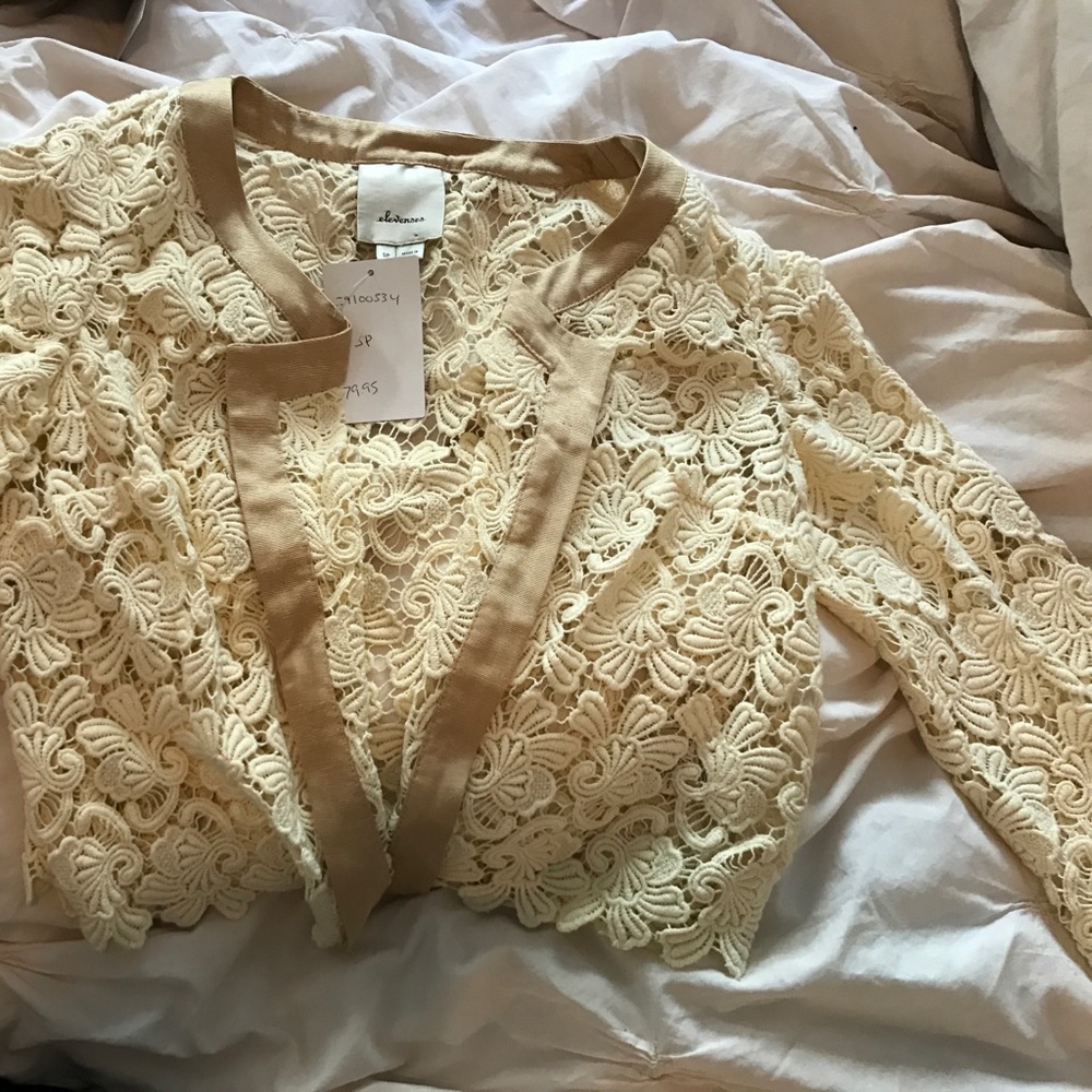 Elevenses (Anthropologie) lace sweater - cream, sm