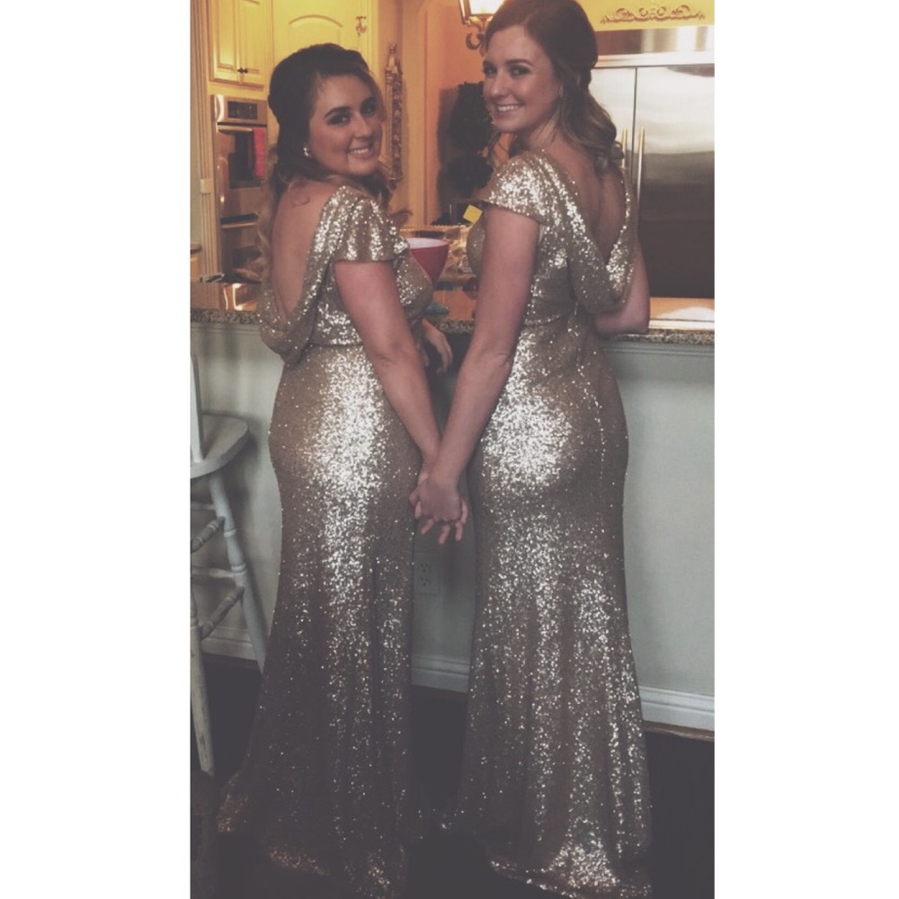 Gold Patsy's Bridal custom sequin dress