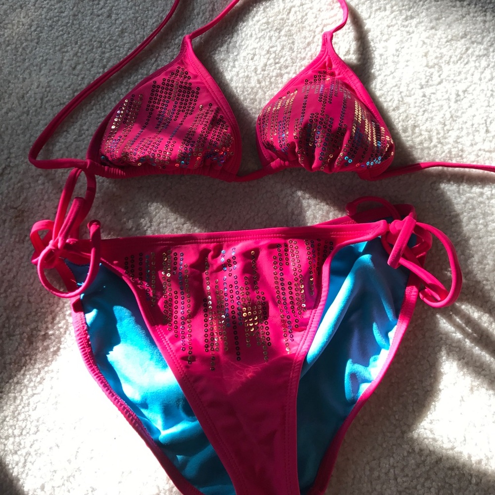 pink sequined bathing suit
