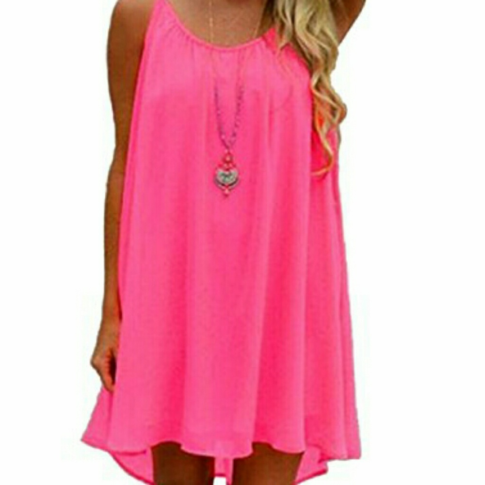 Neon Pink Chiffon Beach Dress - Picture 1 of 3