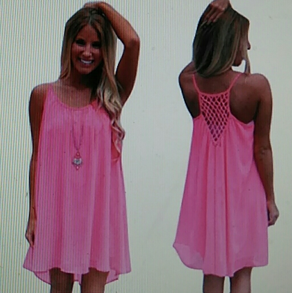 Neon Pink Chiffon Beach Dress - Picture 2 of 3