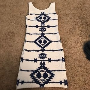 White and blue body con dress