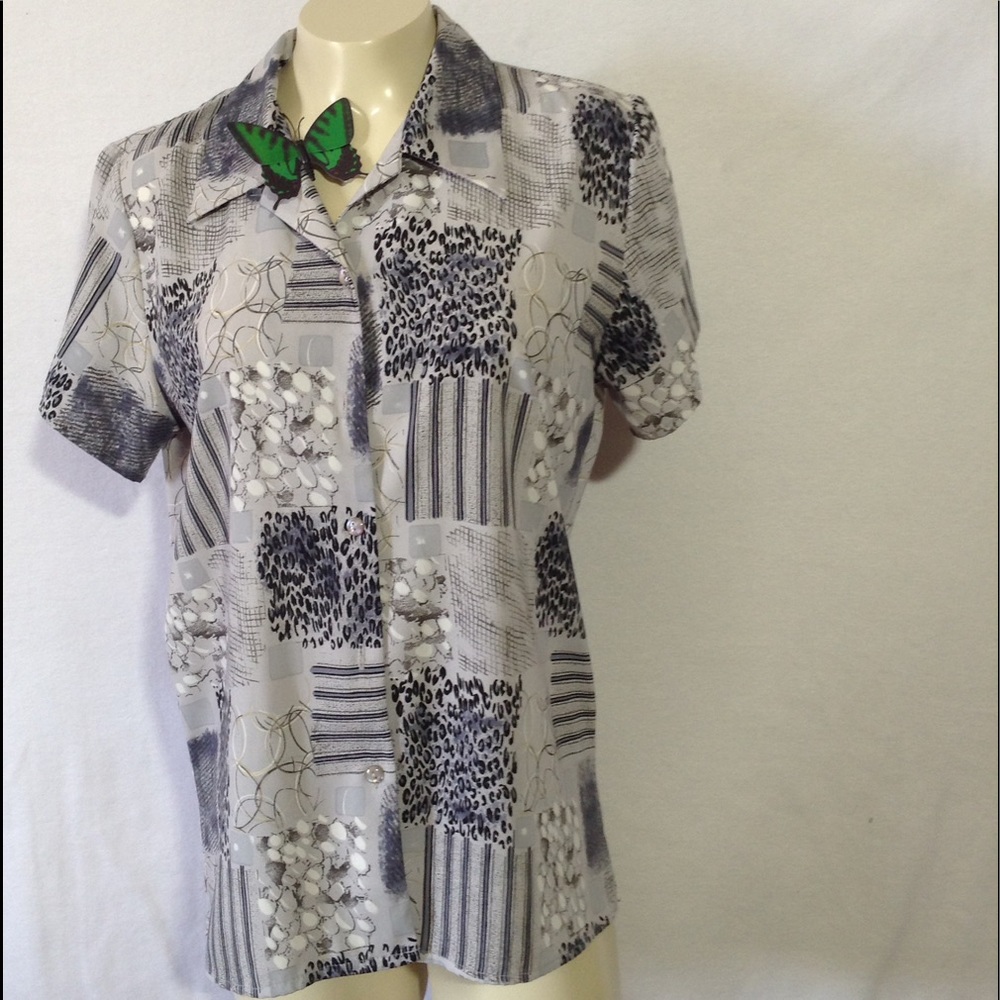 Anna Gray/Black Button Front Blouse - image 1