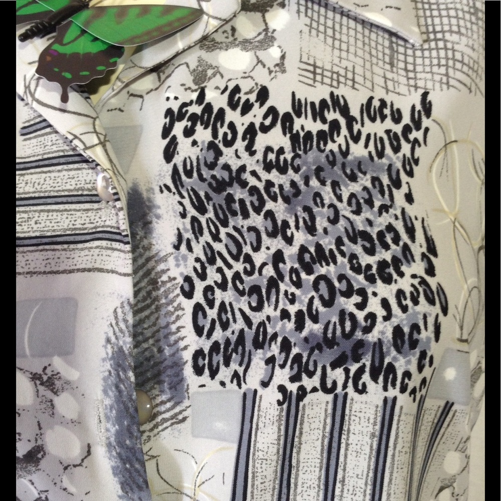 Anna Gray/Black Button Front Blouse - image 4