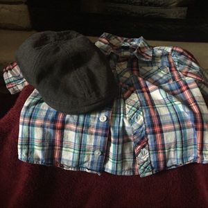 Infant collared shirt &a paper boy hat