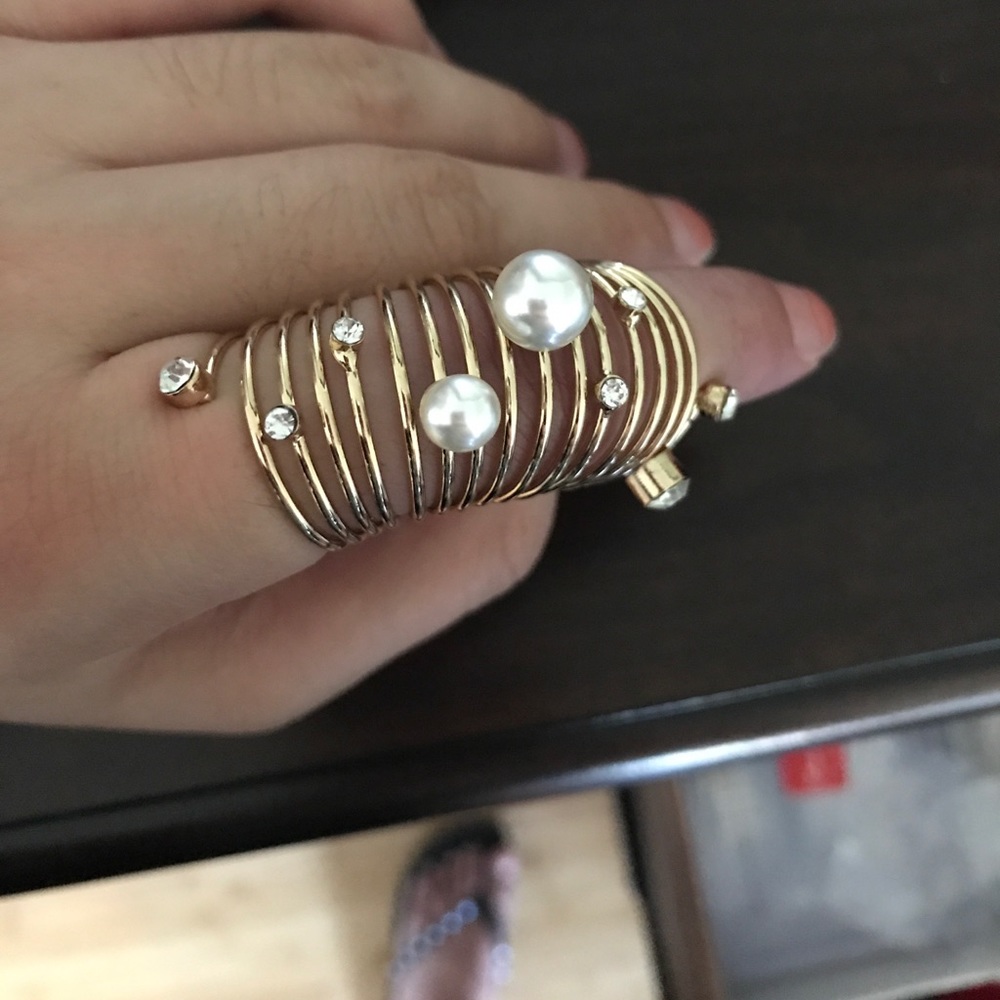 Pearl and rhinestone cocktail ring