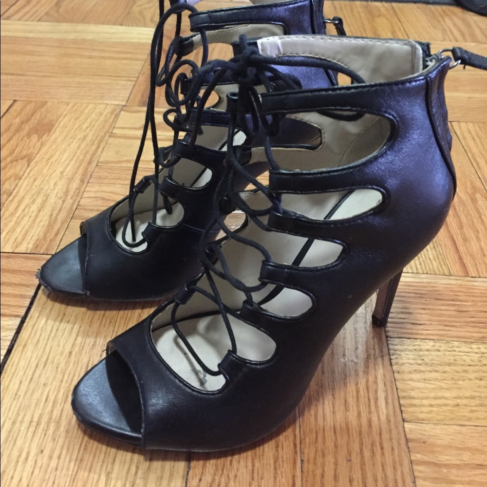 leather lace-up stilettos