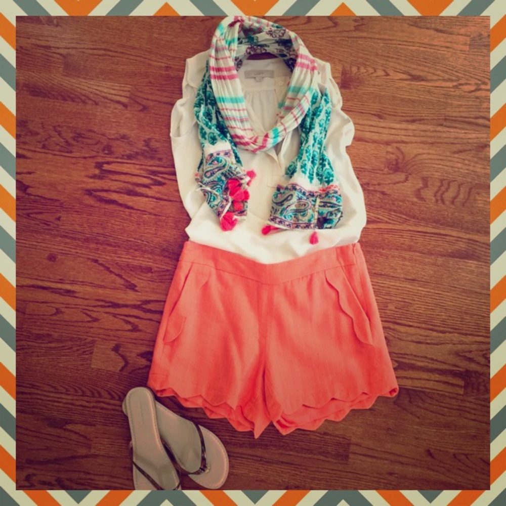 Cynthia Rowley Orange/Peachy Scalloped Shorts