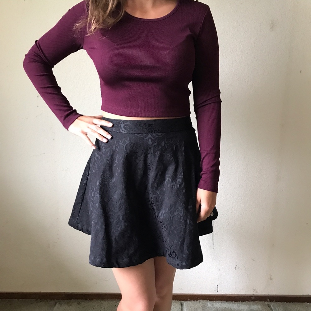 Pattern Textured black skater skirt
